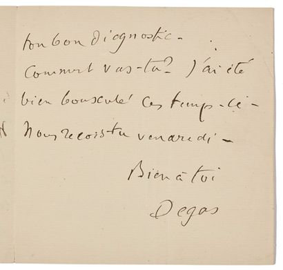 DEGAS Edgar (1834 - 1917) L.A.S. «Degas», à «Mon cher ami» [Henri ROUART] ;2 pages...