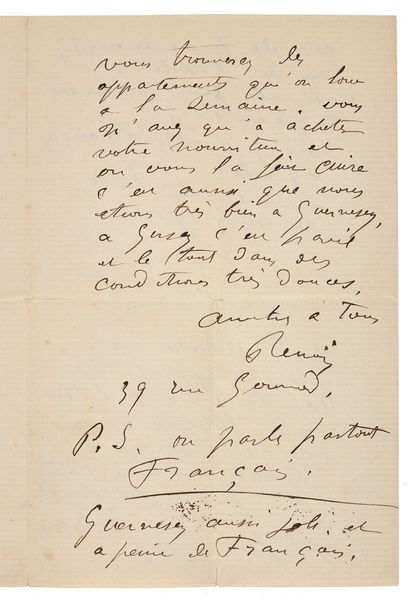 RENOIR AUGUSTE (1841 - 1919) L.A.S. «Renoir», [Paris 31 décembre 1899], à Paul BÉRARD...