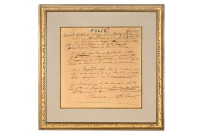 UTRILLO Maurice (1883 - 1955) POÈME autographe signé «Maurice, Utrillo, V», Folie...