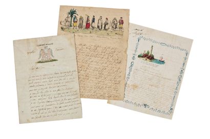 null ART POSTAL Ensemble de 79 lettres et enveloppes décorées, de 1755 à 1855 environ...