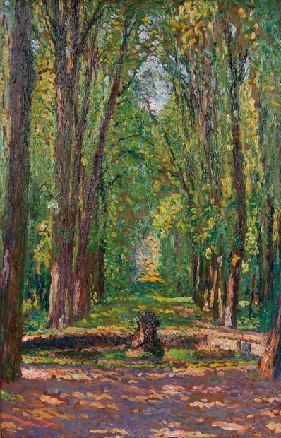Henri MARTIN (1860 - 1943) Allée dans le parc du château de Versailles, circa 1910
Oil...