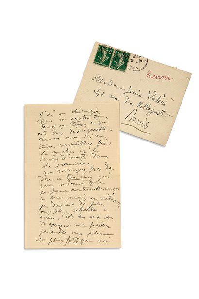 RENOIR AUGUSTE (1841 - 1919) L.A.S. «Renoir», Nice 27 janvier 1914,à Madame Jeannie...