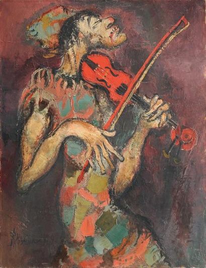 Robert MARTIN (XXème siècle) Le violoniste Huile sur toile Signée en bas à gauche...
