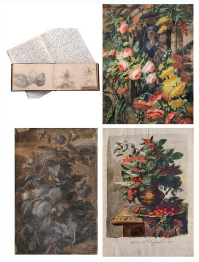Souvenir du Peintre LAYS (1825-1887) Peintre de fleurs à Lyon Bouquet de fleurs Aquarelle...