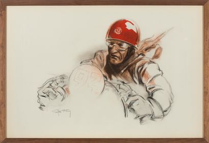 吉奥-哈姆(1900-1972)

戴红色头盔的飞行员

石版画，左下方有签名。

(状况良好，已装框)

高度45厘米...