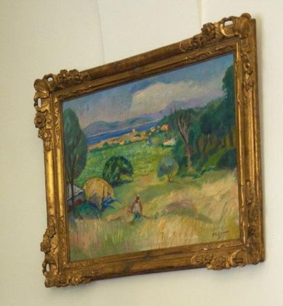 Charles CAMOIN (1879-1965) Faneur au dessus de Saint Tropez. Huile sur toile, signée...