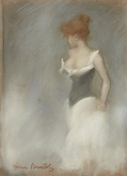 Henri BOUTET (1851-1919) Jeune femme au corset Pastel signé en bas à gauche 65 x...