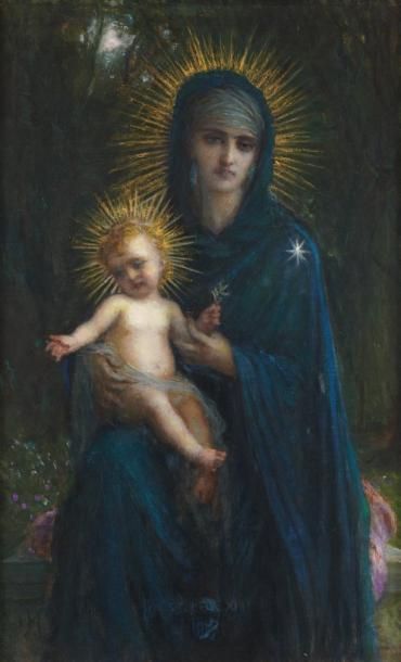Antoine Auguste Ernest HEBERT(1817-1908) Vierge à l'enfant Huile sur toile, monogrammée...