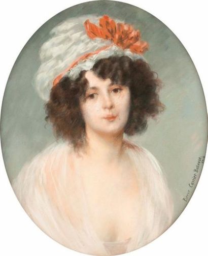 Pierre CARRIER-BELLEUSE (1851-1932) Portrait de jeune fille Pastel ovale, signé sur...