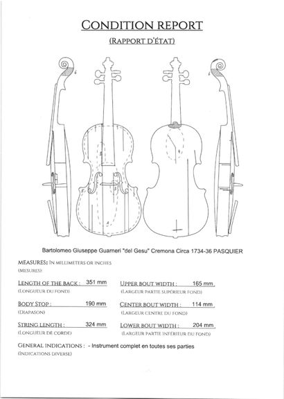 Bartolomeo Giuseppe GUARNERIUS « del Gesù » (1698 - 1744) CRÉMONE, 1736 

Cet instrument,...