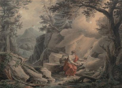 Jean Antoine Constantin d'AIX (1756 - 1844) Saint Jean à Patmos Aquarelle, plume...