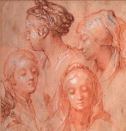 Abraham BLOEMAERT (1564-1651) Recto: quatre études de têtes de femmes Verso: trois...