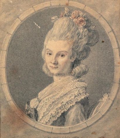 Charles Nicolas COCHIN (Paris 1715-1790) Portrait de femme en buste de profil la...