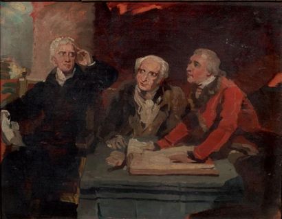 D'après Sir Thomas LAWRENCE Portrait de Sir Francis Baring, son frère et son gendre...