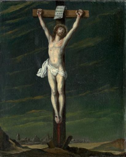 Ecole flamande du XVIIème Crucifixion Toile 60 x 50 cm