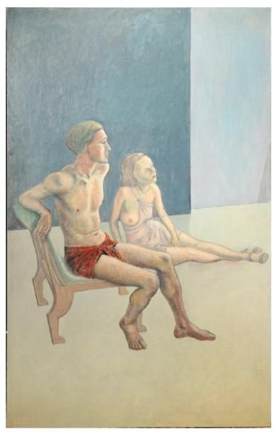 MARC DU PLANTIER (1901-1975) Huile sur toile représentant un couple partiellement...