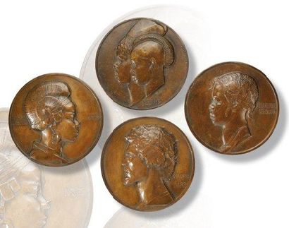 EMILE ADOLPHE MONIER (1883-1970) Ensemble de quatre médaillons en bronze à patine...