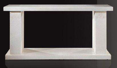 RENE LALIQUE (1880-1945) et CHARLES BERNEL Importante console en marbre blanc présentant...