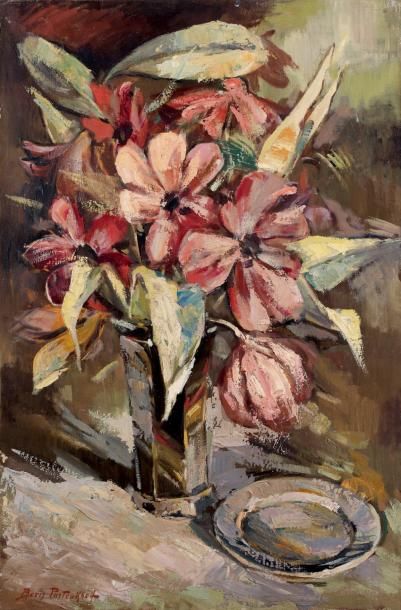 Boris Ivanovitsch PASTOUKHOFF (1894-1974) Bouquet de tulipes Huile sur toile, signée...