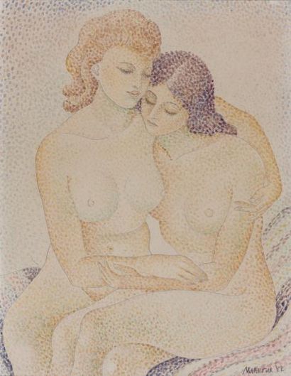 Marie MAREVNA (1892-1984) Les deux amies, 1942 Aquarelle et crayon, signée et datée...