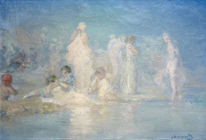 Pavel CHMAROFF (1874-1955) Les baigneuses Huile sur toile, signée en bas à droite...