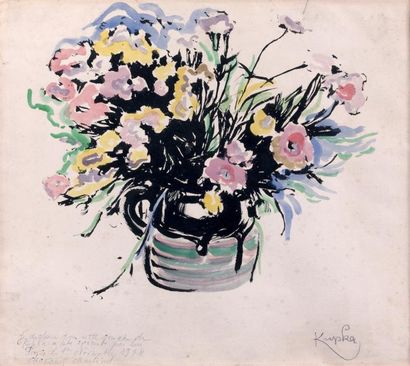 Frantisek KUPKA (1871-1957) Bouquet de fleurs Encre et gouache, signé en bas à droite,...
