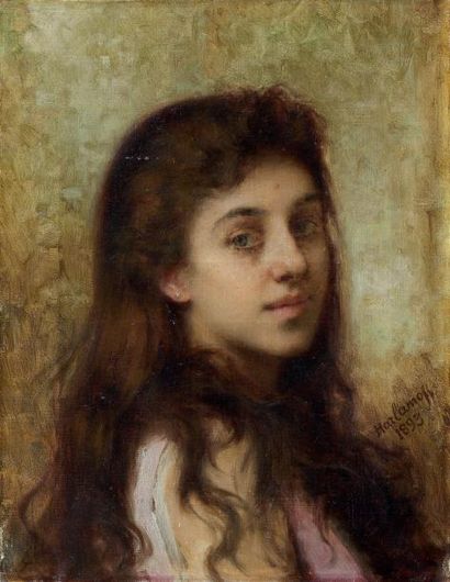 Alexeï HARLAMOFF (1840-1925) Portrait de jeune fille, 1893 Huile sur toile, signée...