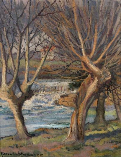 Alexandre ALTMANN (1885-1950) Paysage à la cascade, 1929 Huile sur toile, signée...