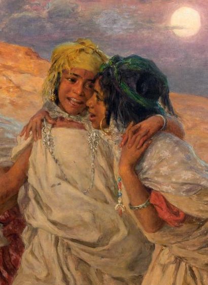 Alphonse Etienne DINET (1861-1929) Farandole de jeunes filles Huile sur toile, signée...