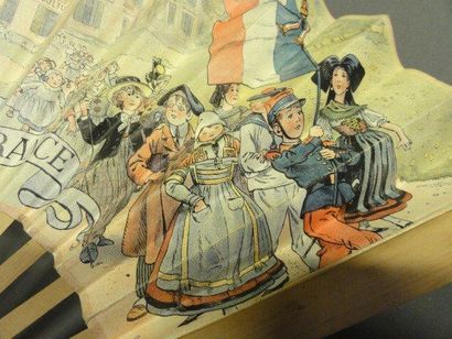 null EVENTAIL EN BOIS avec feuille imprimée "Union des jeunes filles de France" 1912...