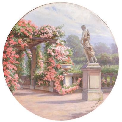 Jules GIRARDET (1856-1946) Diane et la roseraie Huile sur toile. Signé en bas à droite...