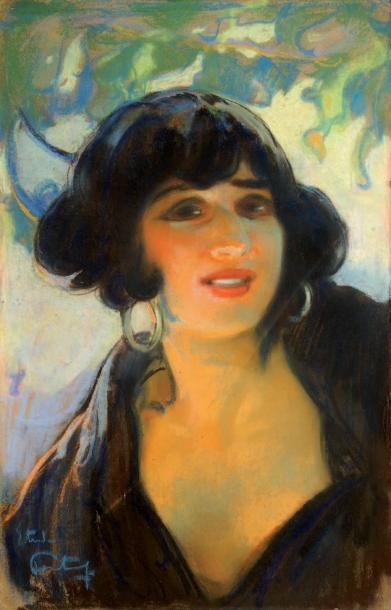 Louis FORTUNEY (1878-1950) Belle brune en buste Pastel Signé en bas à gauche Annoté...