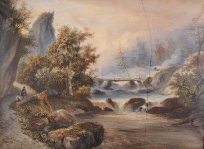 Jean Jacques CHAMPIN (1796-1860) Site des Alpes, cours d'un torrent dans le Simmenthal...