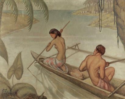 Fernand MAJOREL Tahitiens Huile sur toile 145 x 185 cm