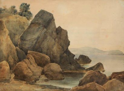 Vincent CORDOUAN (1810-1894) Les rochers Aquarelle Signé en bas à gauche Daté 1834...