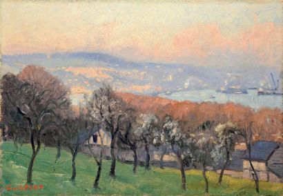 Narcisse GUILBERT (1878-1942) Croisset, Vue vers Rouen Huile sur toile Signé en bas...