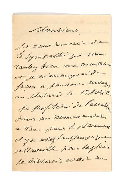 MANET ÉDOUARD (1832-1883). L.A.S. "Ed. Manet," n.d., addressed to an unknown person....