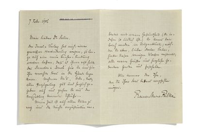 littérature. RILKE Rainer Maria (1875-1926). 

L.A.S., Paris, 7 février 1906, 2 pages...