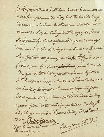 BRILLAT-SAVARIN Anthelme (1755-1826). P.A.S., Belley 30 avril 1781 ; 1 page in-4.



Brillat-Savarin,...