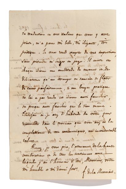LAMENNAIS Félicité de (1782-1854). L.A.S. du 4 février 1836 à Jani de Ferranti- adresse.

2...