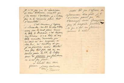 PISSARRO Camille (1830-1903). L.A.S."C. Pissarro", Paris, 10 novembre 1888, adressée...