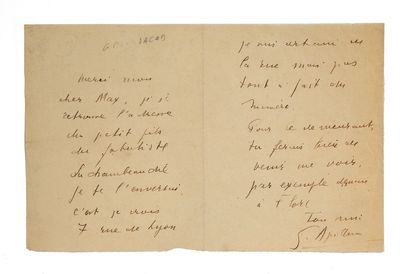 APOLLINAIRE Guillaume (1880-1918). L.A.S. "G. Apollinaire", s.l.n.d, adressée à Max...