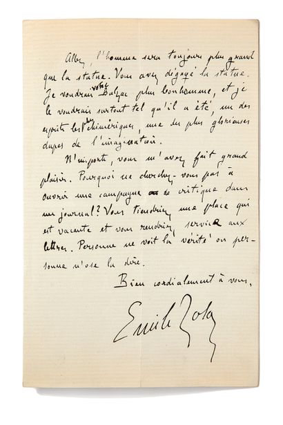 ZOLA Émile (1840-1902). L.A.S. "Emile Zola", s.l., 24 décembre [1876], adressée à...