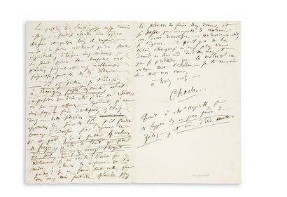 BAUDELAIRE Charles (1821-1867). L.A.S. "Charles", s.l., vendredi 1er juillet 1853,...