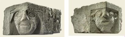 null PAIRE DE CORBEAUX D'ANGLE Parties sculptée: granit H.: 28 cm - L.: 15 cm: l.:...