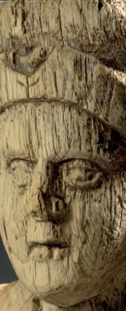 null SAINT ELOI Bois de chêne merrain H.: 56 cm France du Nord - XVème siècle Manque...