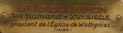 null GROUPE SCULPTÉ DE FLAGELLATION Bois de noyer polychrome H: 53 - L: 31 cm France...