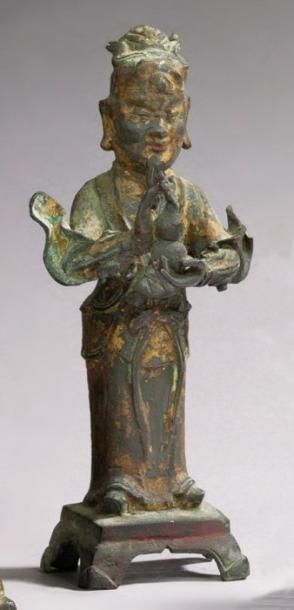 null Statue dignitaire médical chinois Bronze laqué Epoque Ming période Wandi H:...