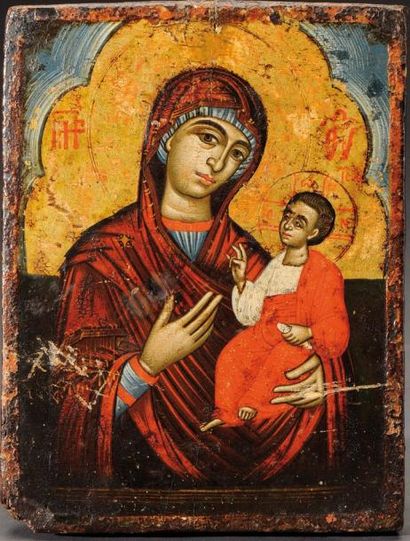 null Vierge Hodigitria.. Icône gréco-byzantine. Fin 18ème siècle La Vierge montre...