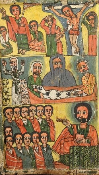 null Icône éthiopienne sur trois registres: la prédication du Christ, la mise au...